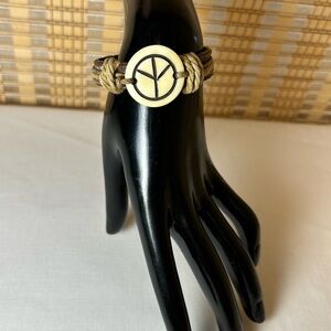 Peace Symbol Bracelet with Tan Cord